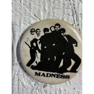 Madness Vintage Pin – OS White Black 2 Tone Ska Band Button